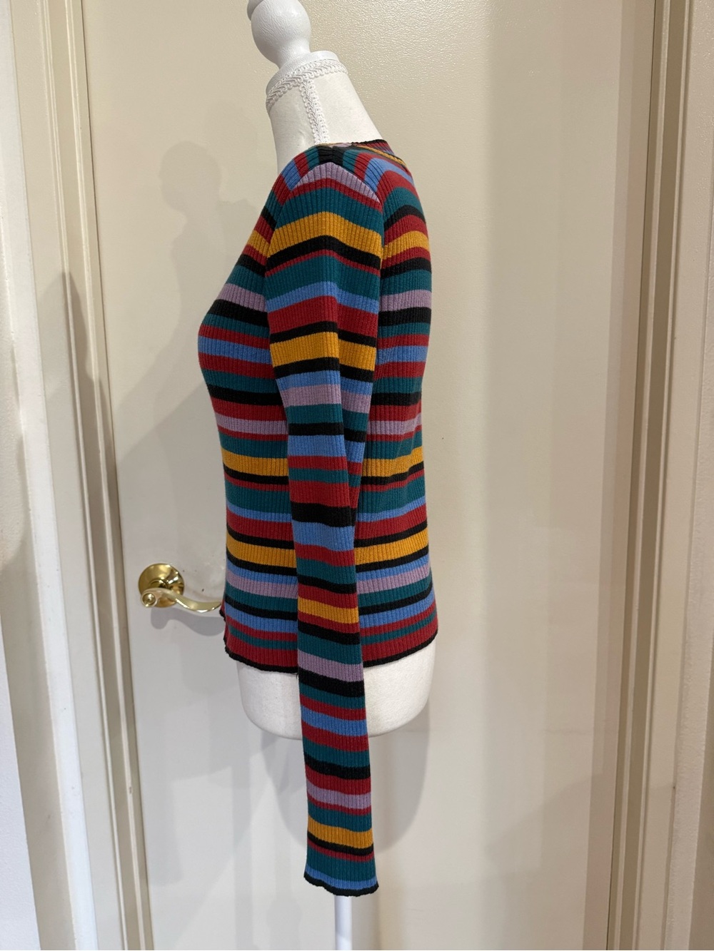 Primark Multi-Color Striped Ribbed Long Sleeve Top - Picture 3 of 8